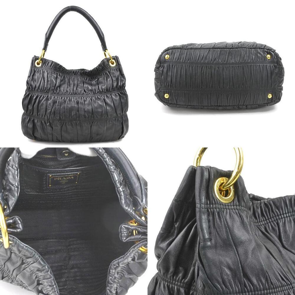 Prada leather bag Black shoulder ruched